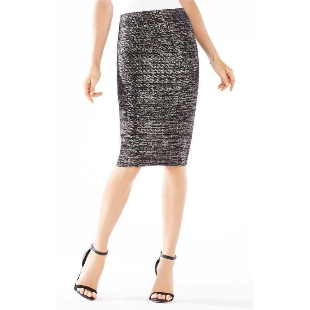 BCBG Max Azria Black Metallic Leger Pencil Skirt